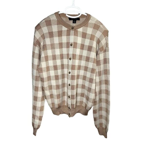 NWT Ann Taylor Preppy Checkered Long Sleeve Cardigan In Dominican Sands XS - Picture 1 of 9